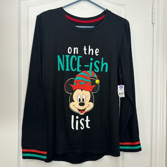 Disney Mickey Mouse Black Long Sleeve Christmas pajama top Size Large - Picture 1 of 5